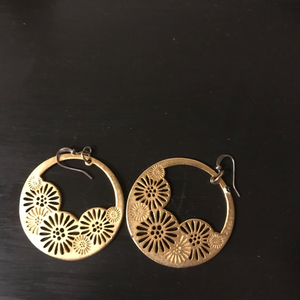 Gold earrings and 3 Alex and ani bracelets
